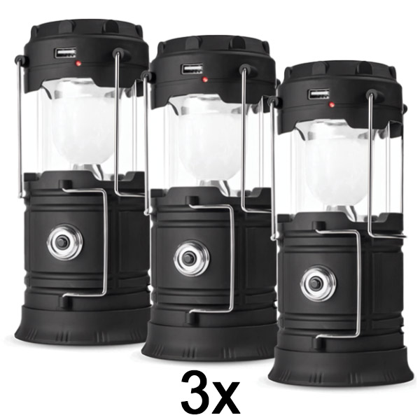 3x Laetav päikesepaneeliga latern + taskulamp | CAMPGLO